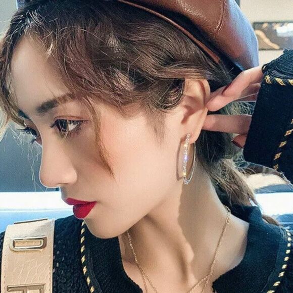 💎RESTOCK💎 925 sterling Silver Diamond Baguettes Hoop Earrings white sapphires - Picture 6 of 9